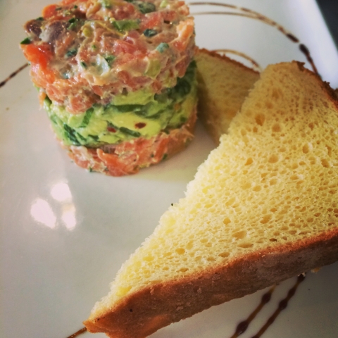 Salmon and avocado timbale at Rouge Cafe in Cambridge